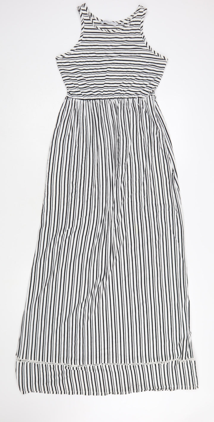 Next Women Black White Striped Cotton Maxi Dress Size 6