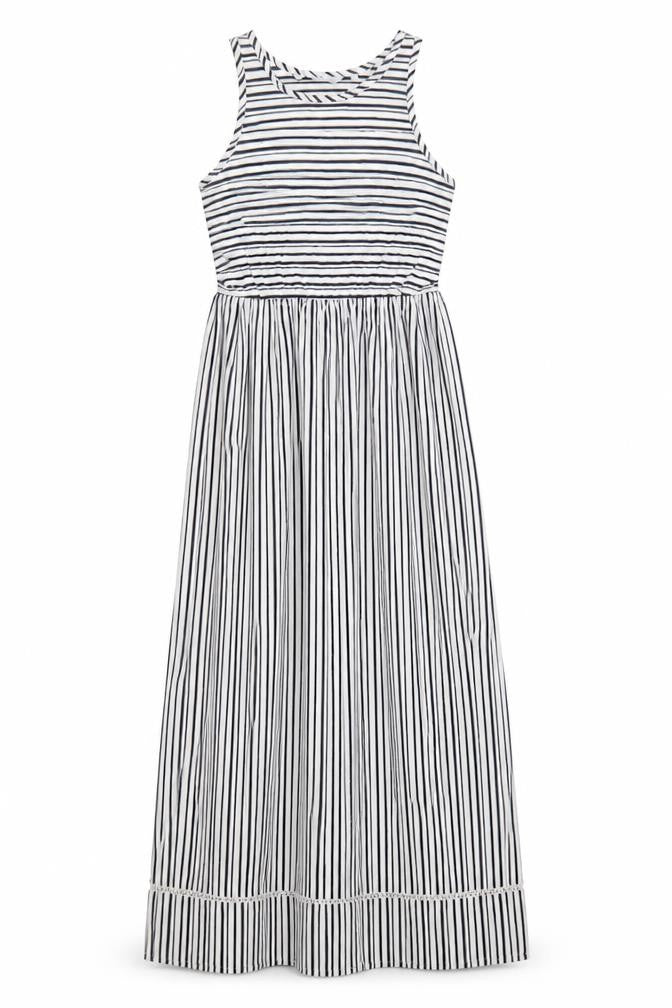 Front view of Next Women Black White Striped Cotton Maxi Dress, size 6