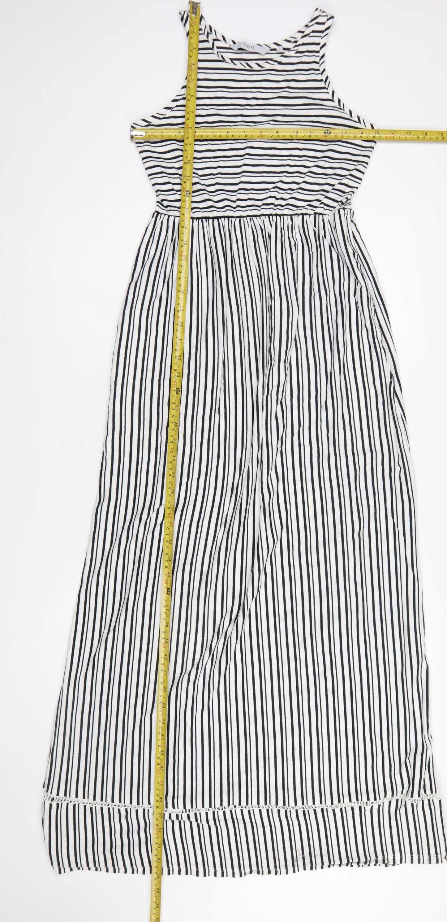 Next Women Black White Striped Cotton Maxi Dress Size 6