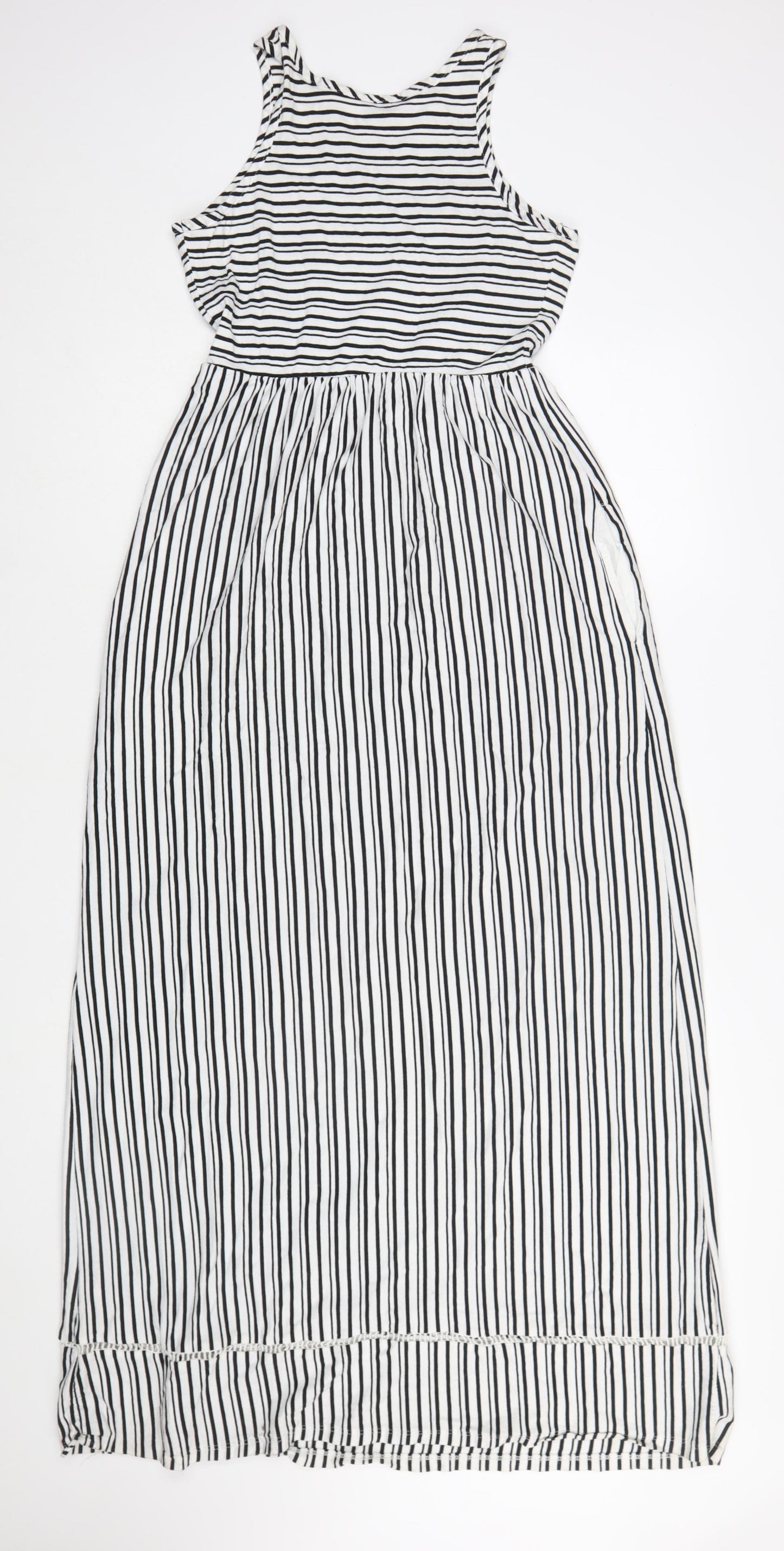 Next Women Black White Striped Cotton Maxi Dress Size 6