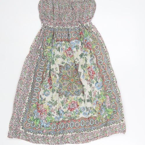 New Look Women’s Multicoloured Floral Strapless Cotton Dress Size 8