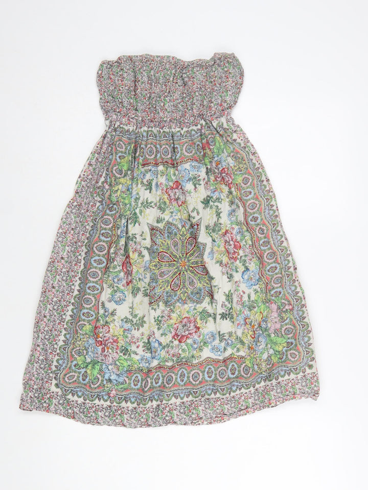 New Look Women’s Multicoloured Floral Strapless Cotton Dress Size 8