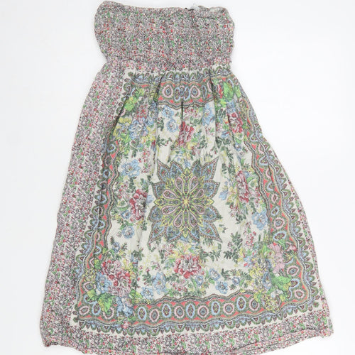 New Look Women’s Multicoloured Floral Strapless Cotton Dress Size 8