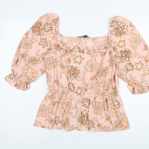 Dorothy Perkins Women’s Pink Floral Peasant Blouse UK 14
