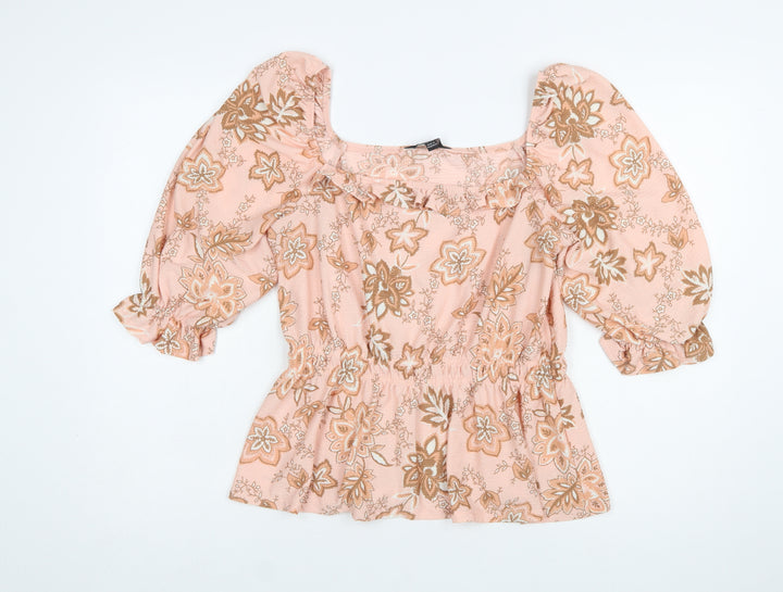 Dorothy Perkins Women’s Pink Floral Peasant Blouse UK 14