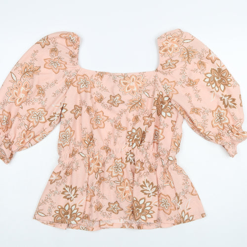 Dorothy Perkins Women’s Pink Floral Peasant Blouse UK 14