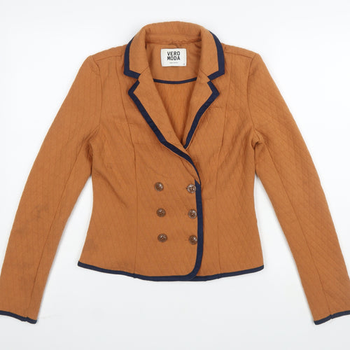 Vero Moda Women Brown Quilted Double-Breasted Blazer Size 8