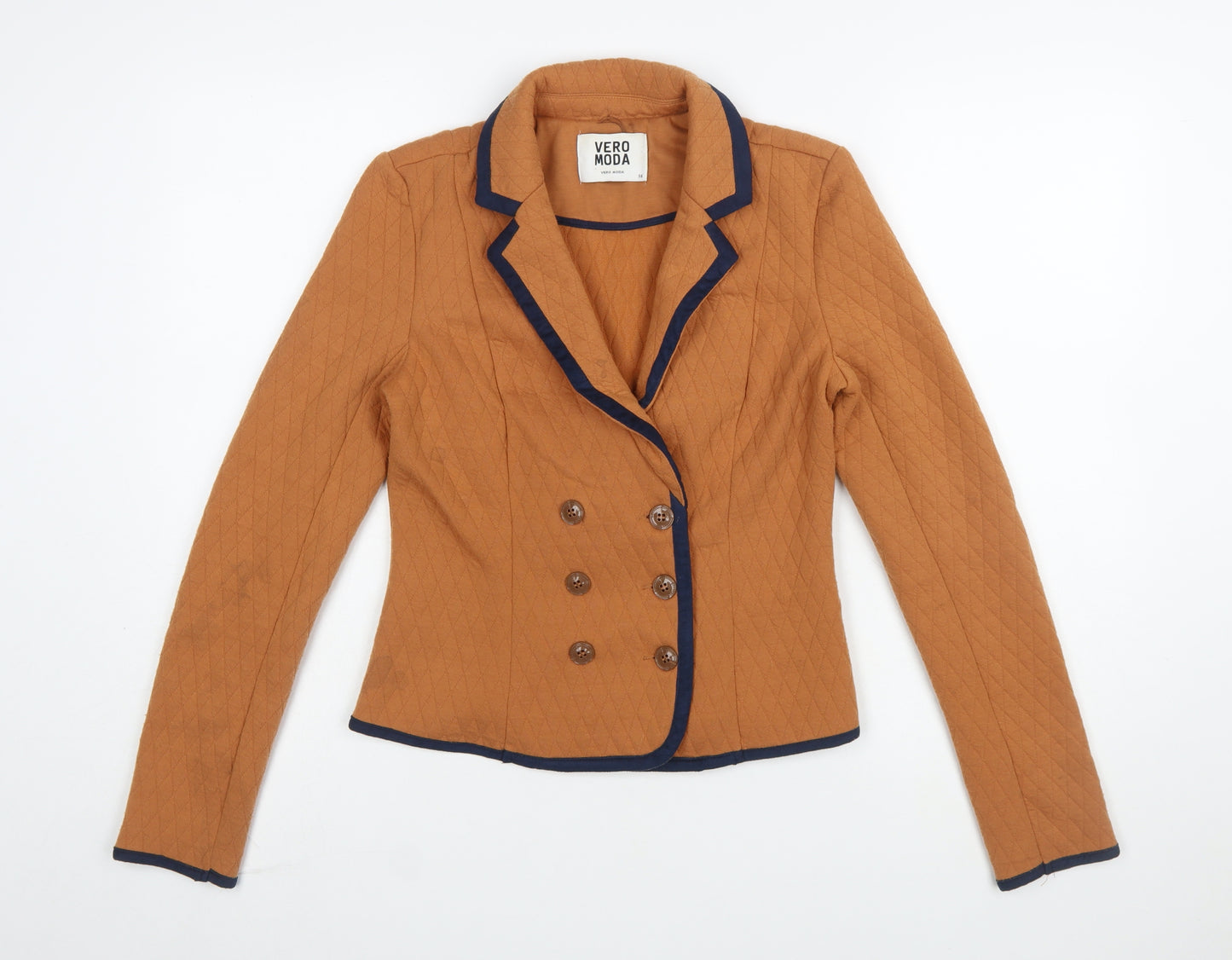 Vero Moda Women Brown Quilted Double-Breasted Blazer Size 8