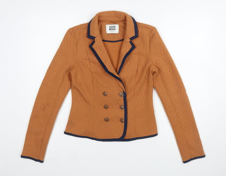 Vero Moda Women Brown Quilted Double-Breasted Blazer Size 8