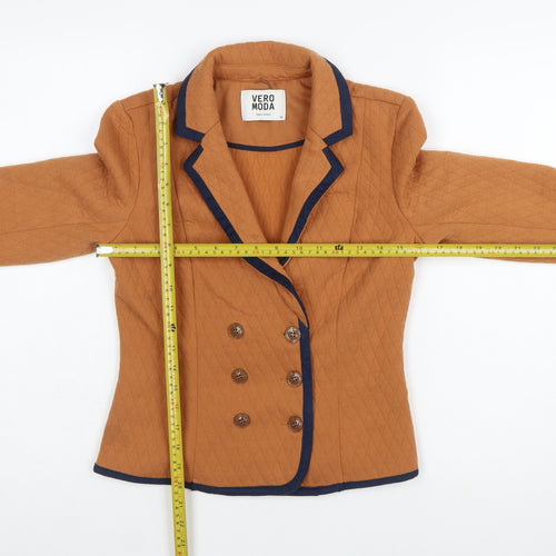 Vero Moda Women Brown Quilted Double-Breasted Blazer Size 8