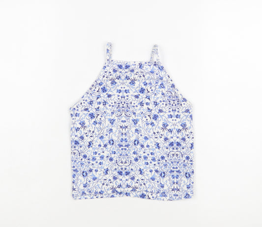 Miss Selfridge Women Blue Floral Halter Camisole Tank Top UK 8