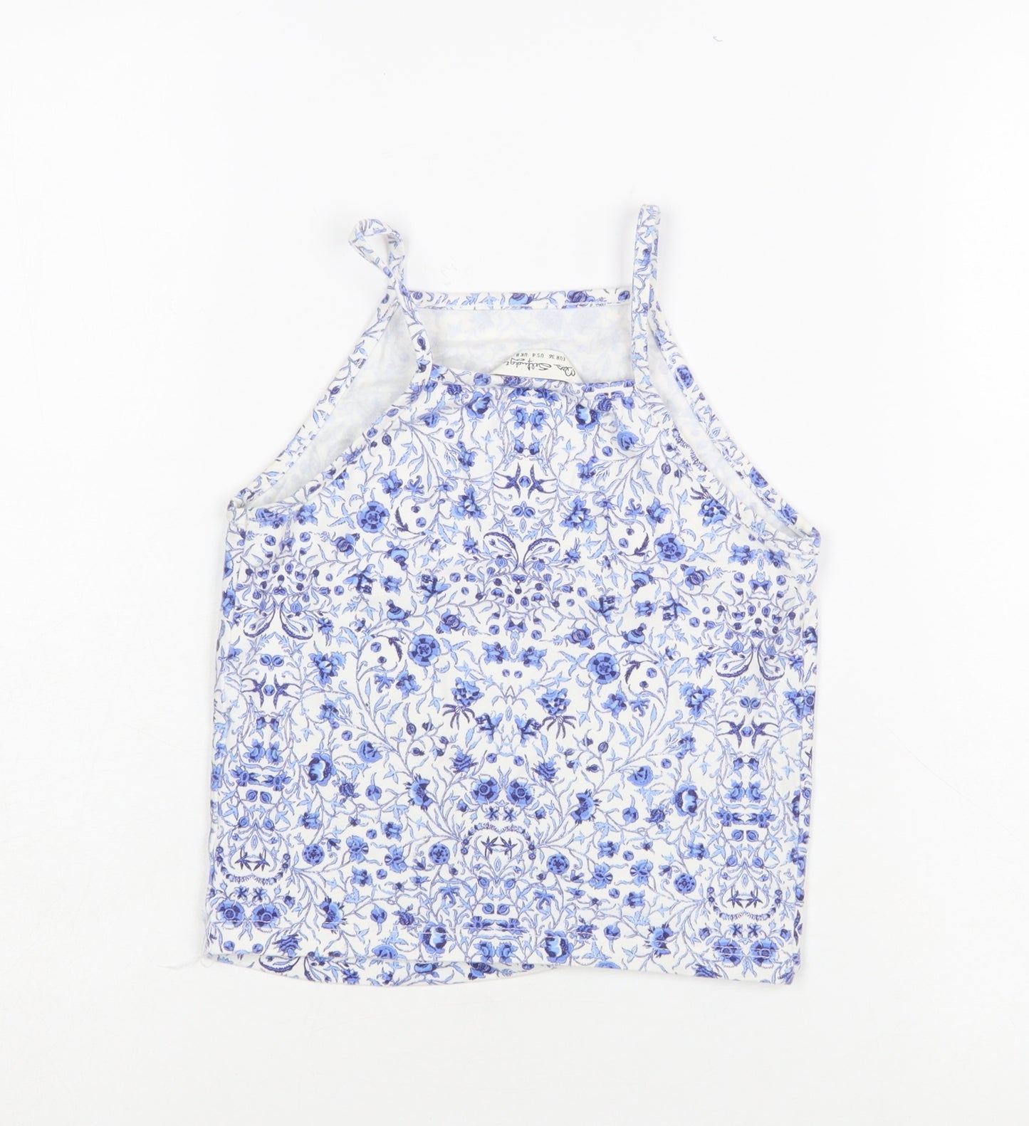 Miss Selfridge Women Blue Floral Halter Camisole Tank Top UK 8