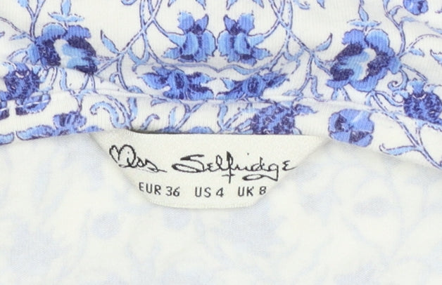 Miss Selfridge Women Blue Floral Halter Camisole Tank Top UK 8