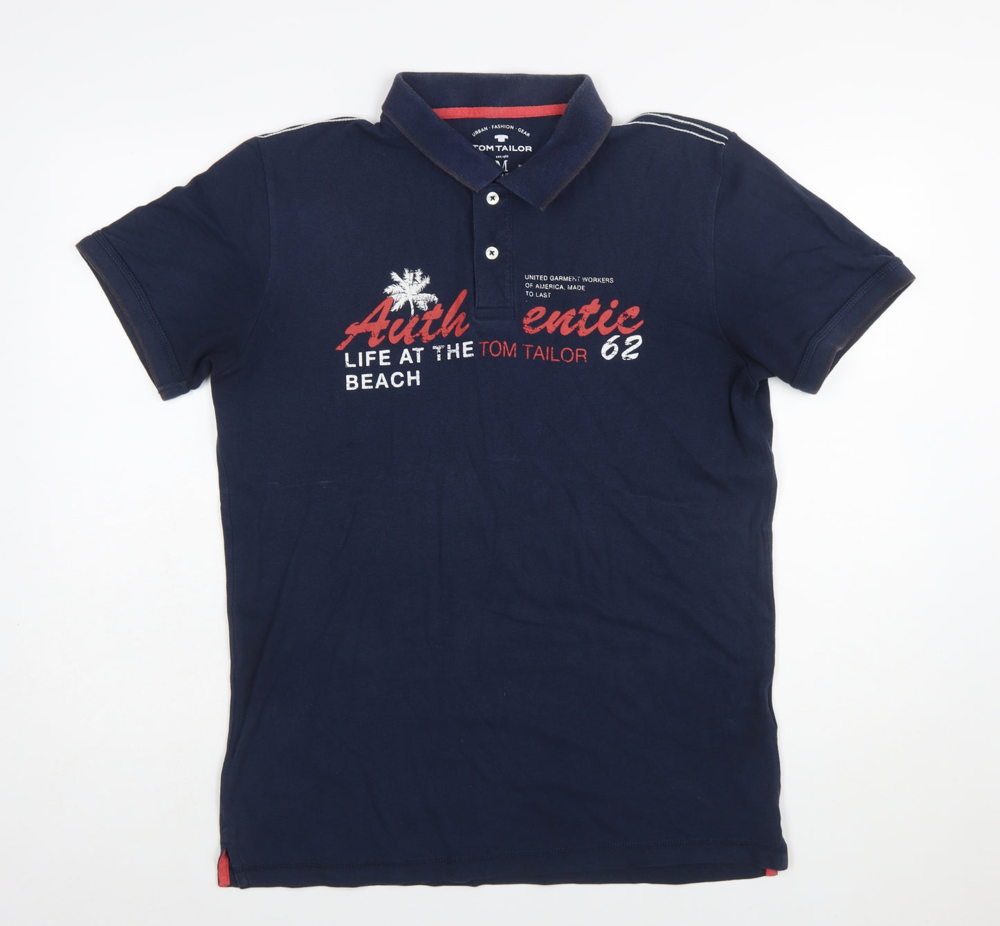 Tom Tailor Men's Blue Regular Fit Cotton Graphic Polo Shirt M