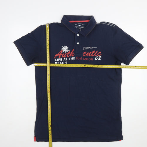 Tom Tailor Men's Blue Regular Fit Cotton Graphic Polo Shirt M