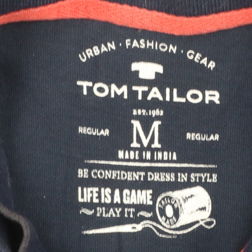 Tom Tailor Men's Blue Regular Fit Cotton Graphic Polo Shirt M