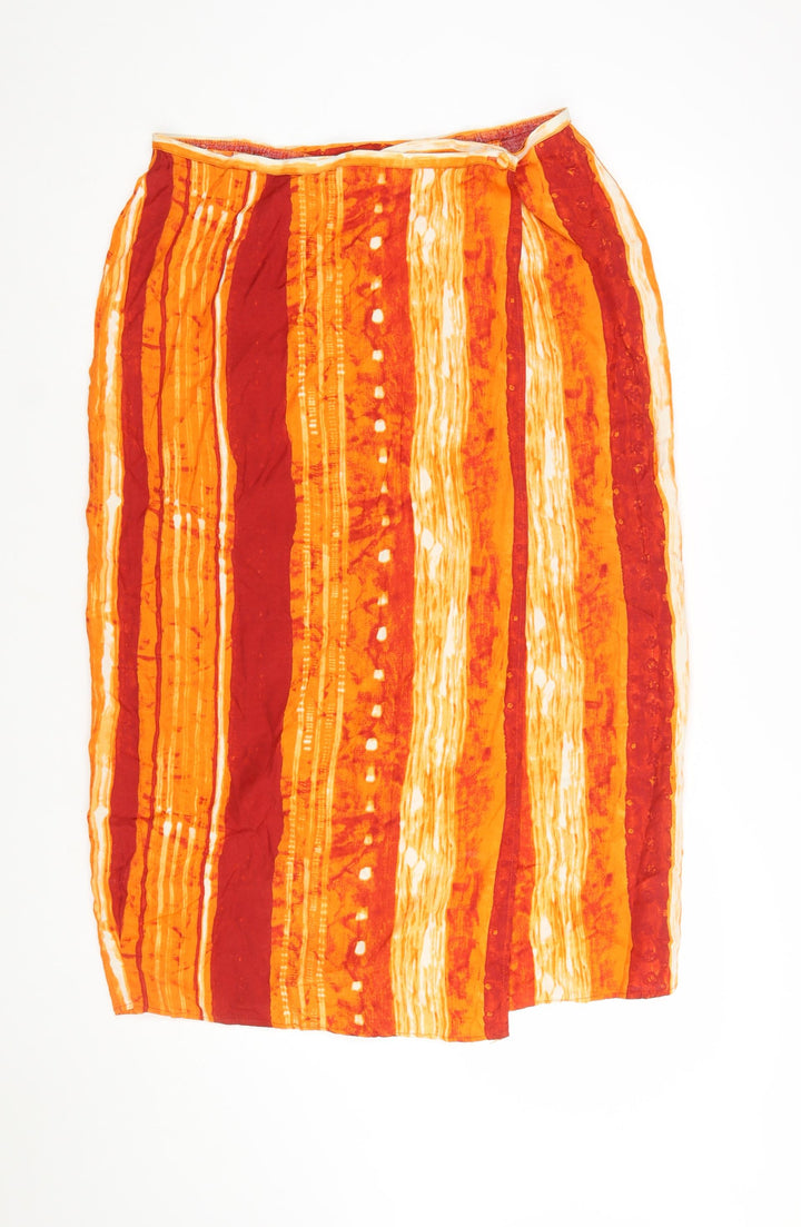 Berkertex Women Orange Striped Viscose Knee Length Skirt Size 18