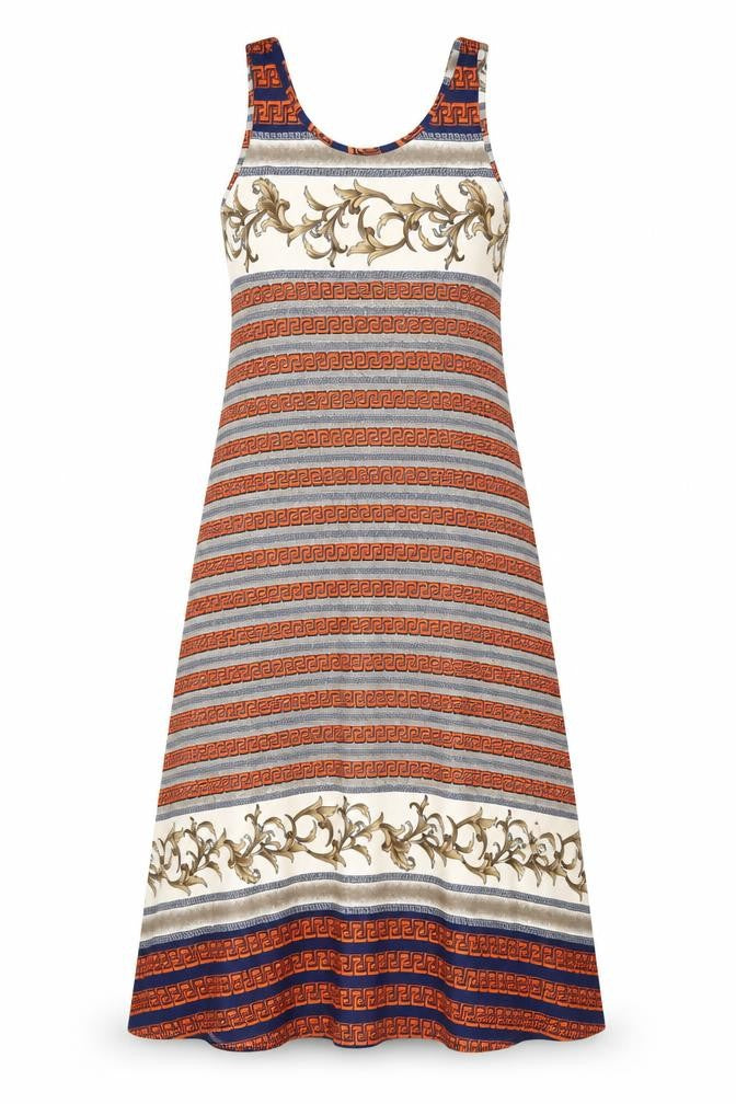 Yabisi Fashion Womens Multicoloured Geometric Sleeveless A-Line Midi Dress M