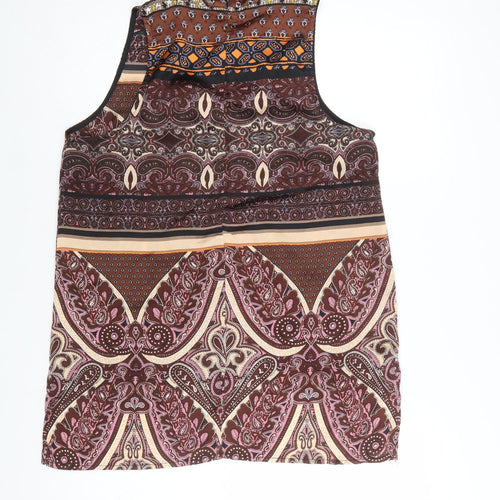 Parisian Collection Women's Brown Paisley Beaded Sleeveless Tunic Blouse Size 12