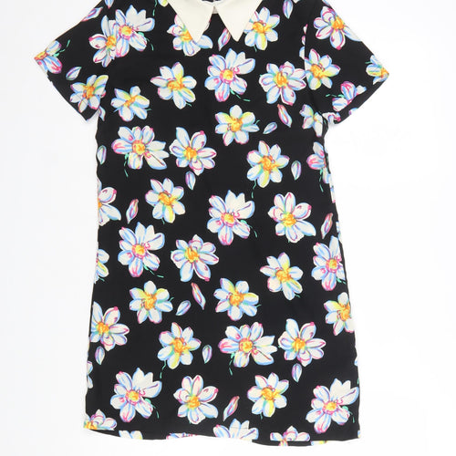 Glamorous Women’s Black Floral Collared Short Sleeve Shift Dress XS