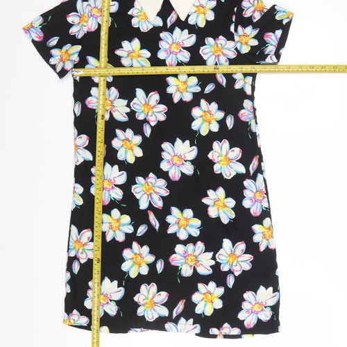 Glamorous Women’s Black Floral Collared Short Sleeve Shift Dress XS