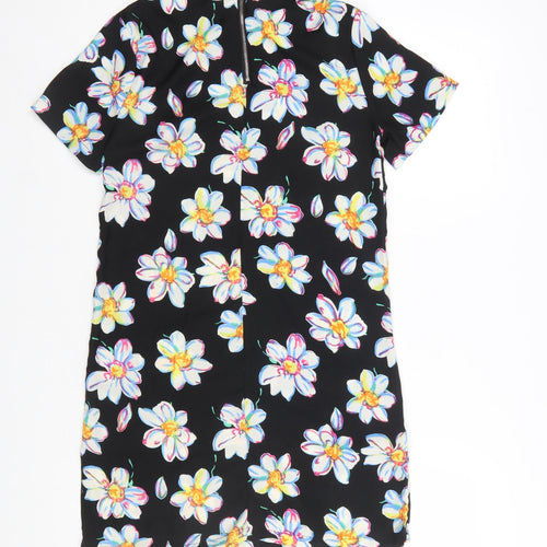 Glamorous Women’s Black Floral Collared Short Sleeve Shift Dress XS