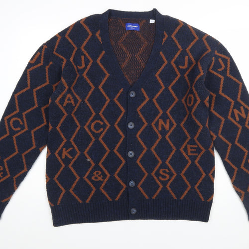 Jack & Jones Men's Blue Geometric Knit Cardigan M