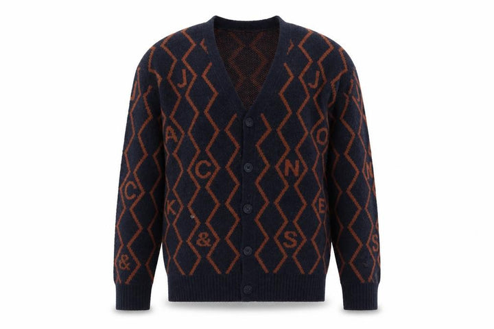 Jack & Jones Men's Blue Geometric Knit Cardigan M