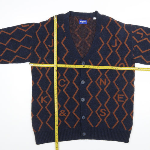 Jack & Jones Men's Blue Geometric Knit Cardigan M