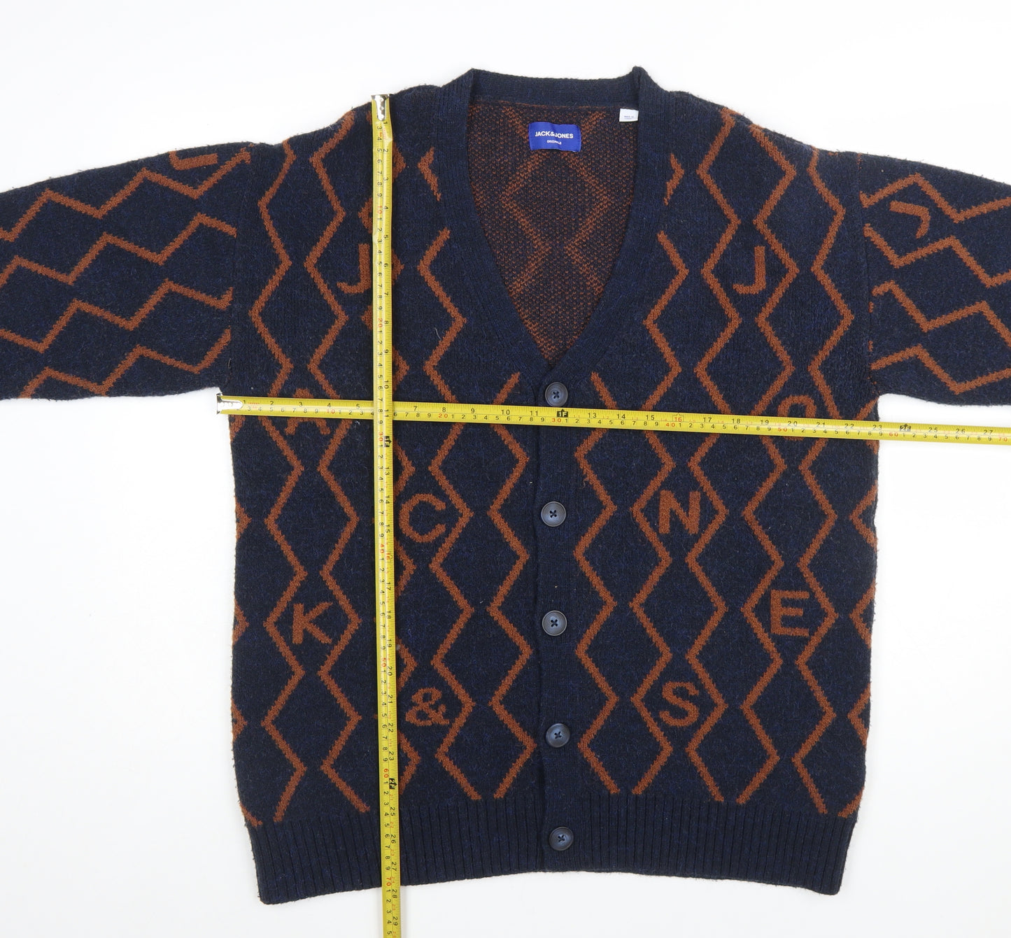 Jack & Jones Men's Blue Geometric Knit Cardigan M