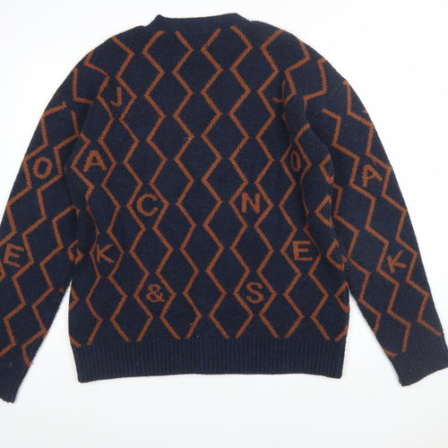 Jack & Jones Men's Blue Geometric Knit Cardigan M