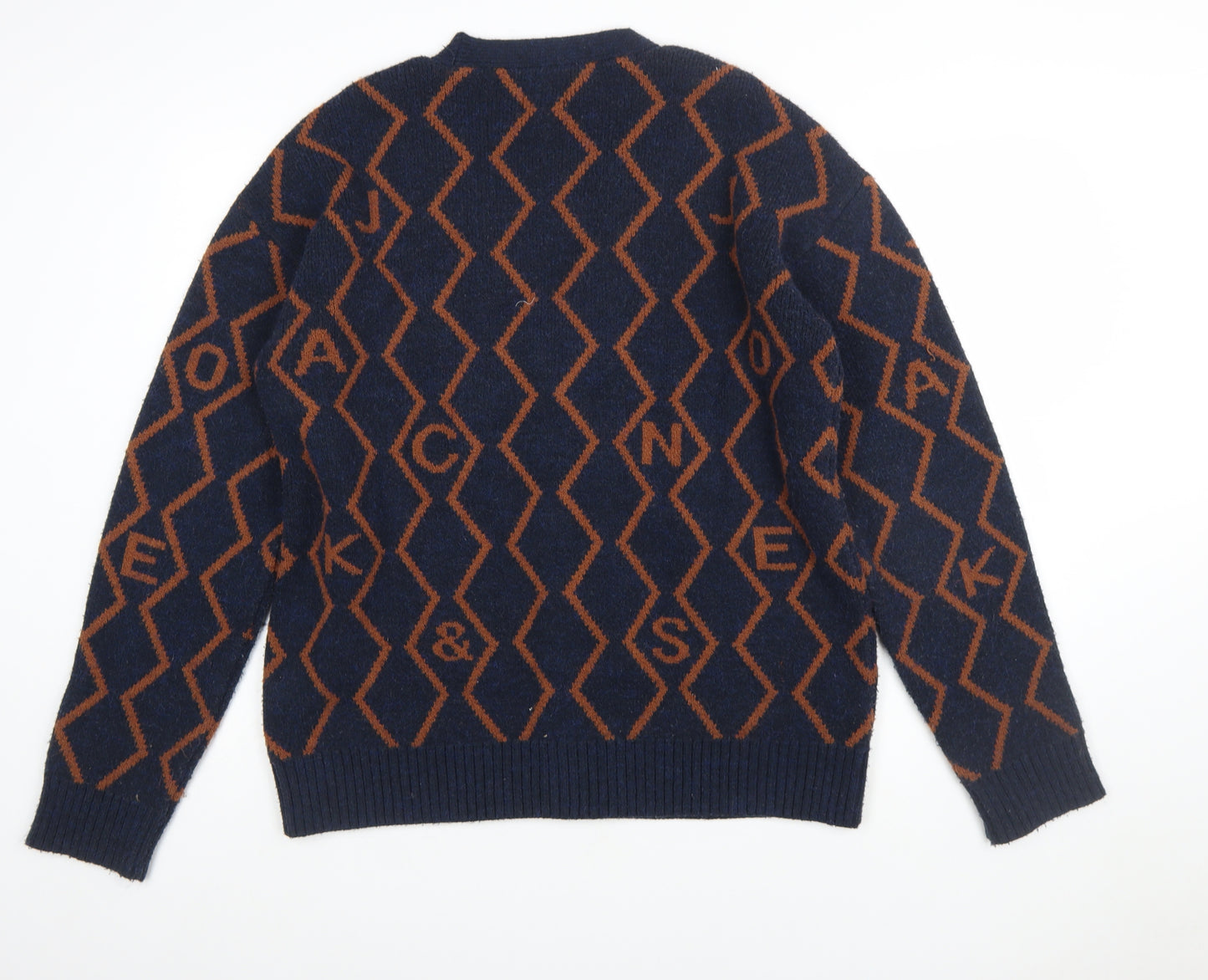 Jack & Jones Men's Blue Geometric Knit Cardigan M