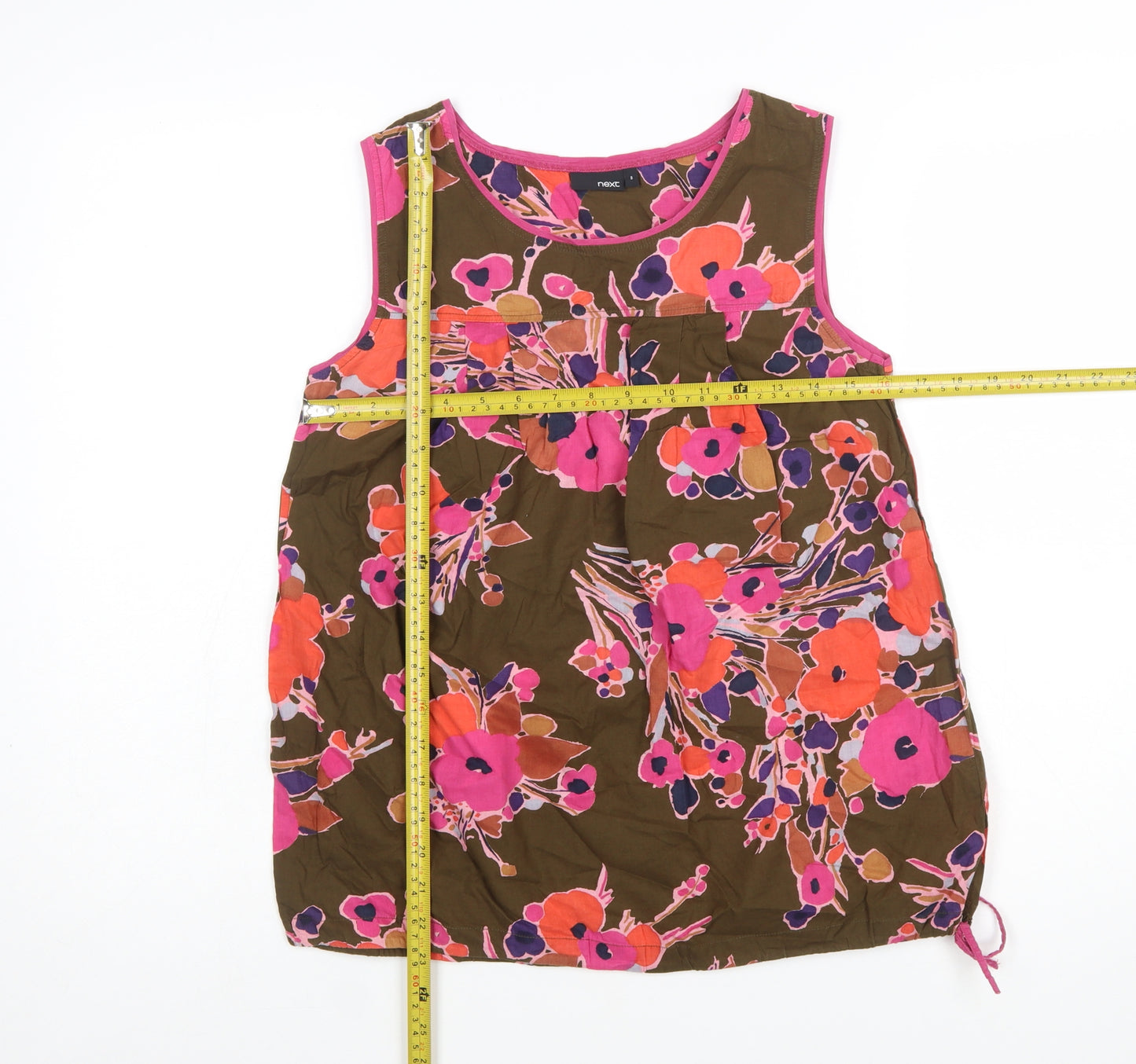 Next Women's Multicoloured Floral Cotton Sleeveless Tunic Top Size 8
