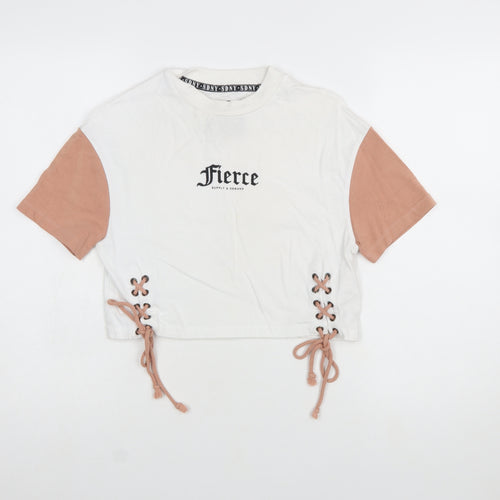 Supply & Demand Women's Cropped Colourblock T-Shirt UK 4 White Pink