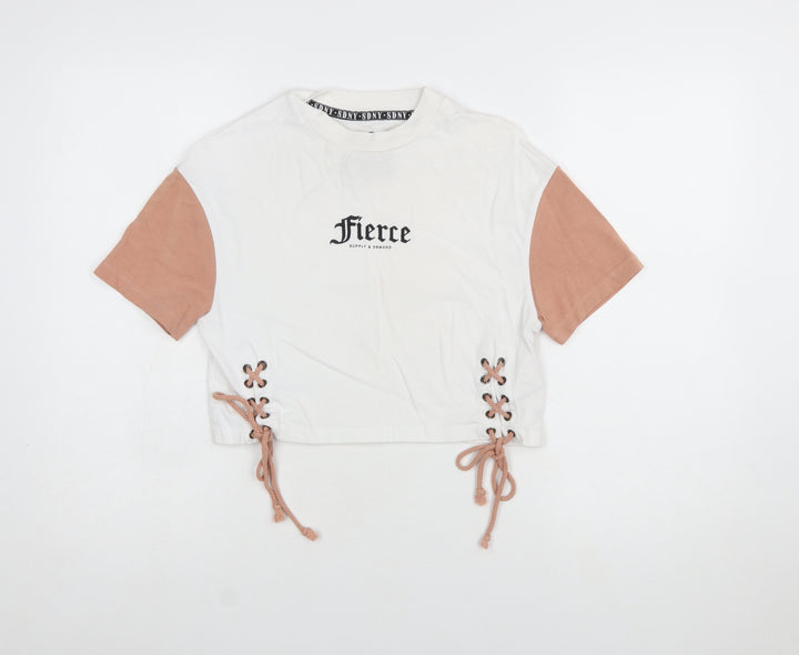 Supply & Demand Women's Cropped Colourblock T-Shirt UK 4 White Pink