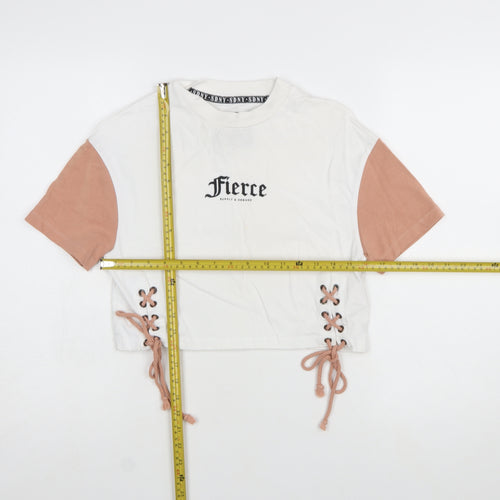 Supply & Demand Women's Cropped Colourblock T-Shirt UK 4 White Pink