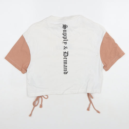 Supply & Demand Women's Cropped Colourblock T-Shirt UK 4 White Pink