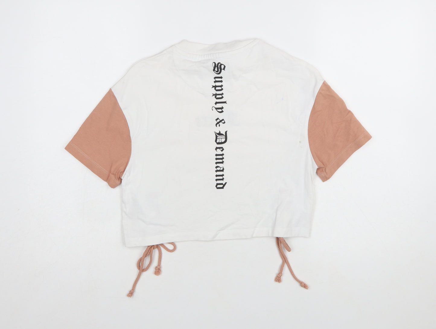 Supply & Demand Women's Cropped Colourblock T-Shirt UK 4 White Pink