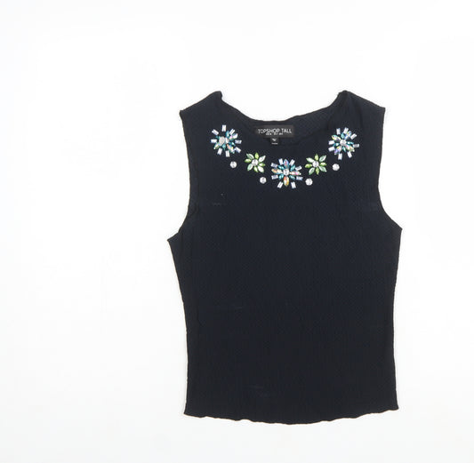 Topshop Tall Women's Black Beaded Sleeveless Camisole Top Size 8