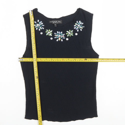 Topshop Tall Women's Black Beaded Sleeveless Camisole Top Size 8