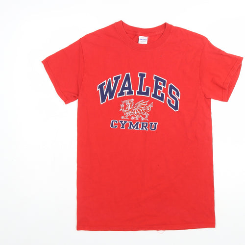Gildan Men's Red Wales Cymru Graphic Heavy Cotton T-Shirt Size S