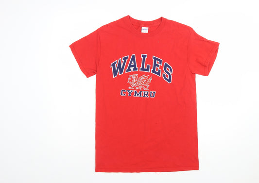Gildan Men's Red Wales Cymru Graphic Heavy Cotton T-Shirt Size S