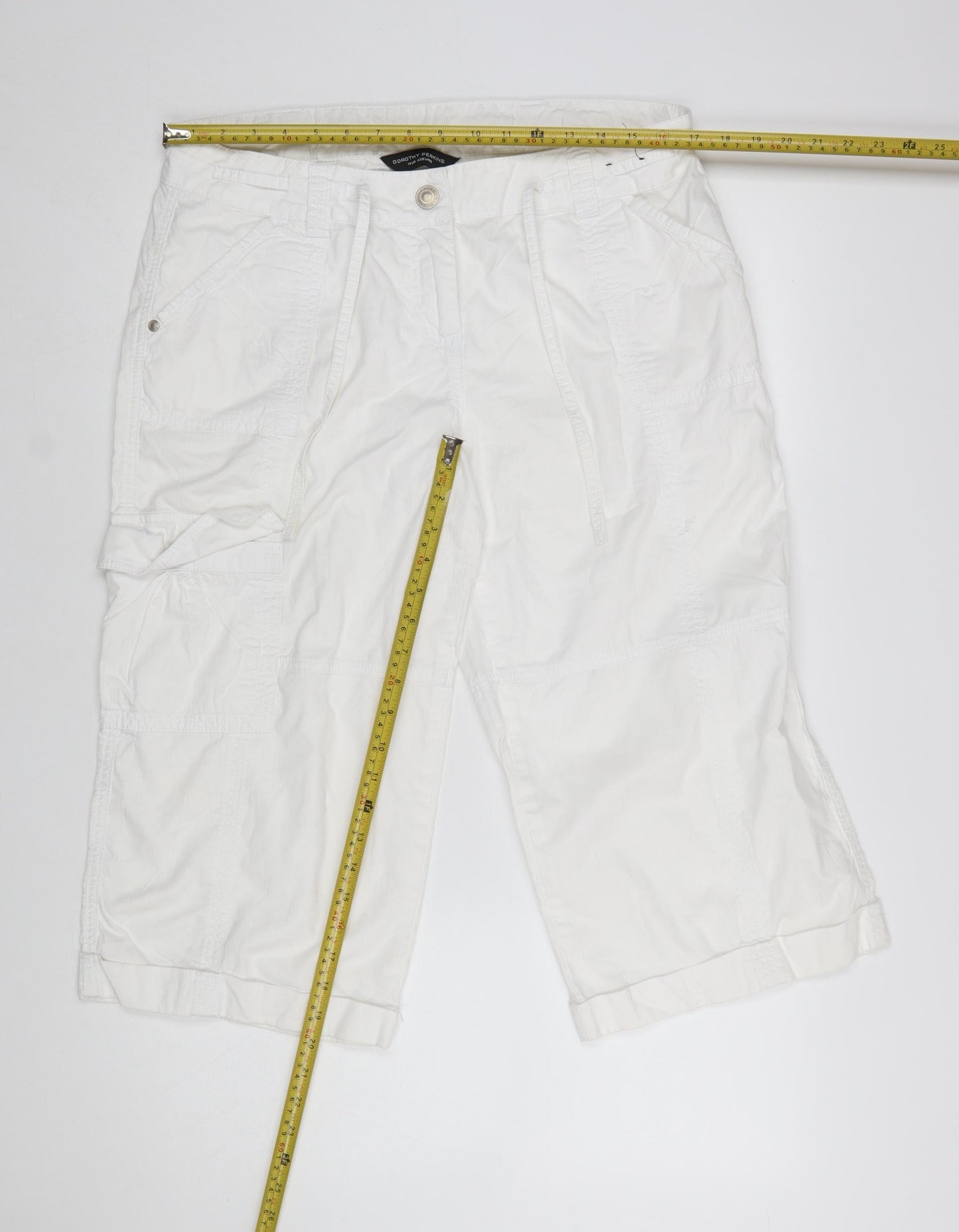 Dorothy Perkins Women's White Cargo Trousers Size 14 Cotton Summer Wear