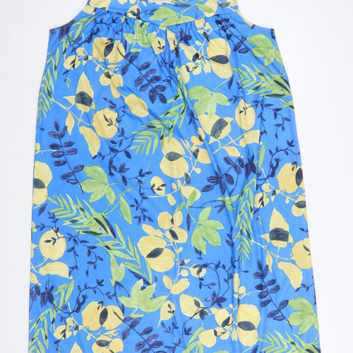 Daxon Women Blue Floral Shift Dress Size 16 Sleeveless Cotton