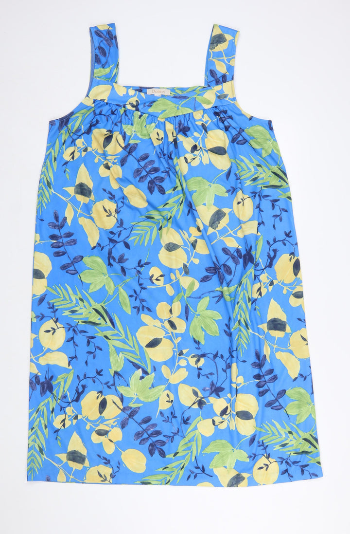 Daxon Women Blue Floral Shift Dress Size 16 Sleeveless Cotton