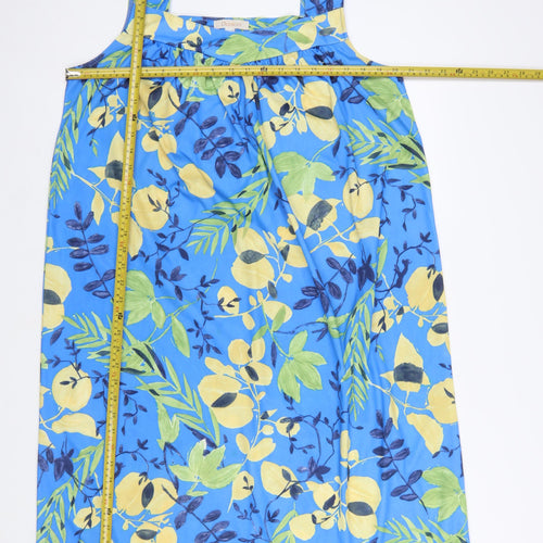 Daxon Women Blue Floral Shift Dress Size 16 Sleeveless Cotton