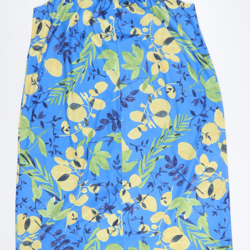 Daxon Women Blue Floral Shift Dress Size 16 Sleeveless Cotton