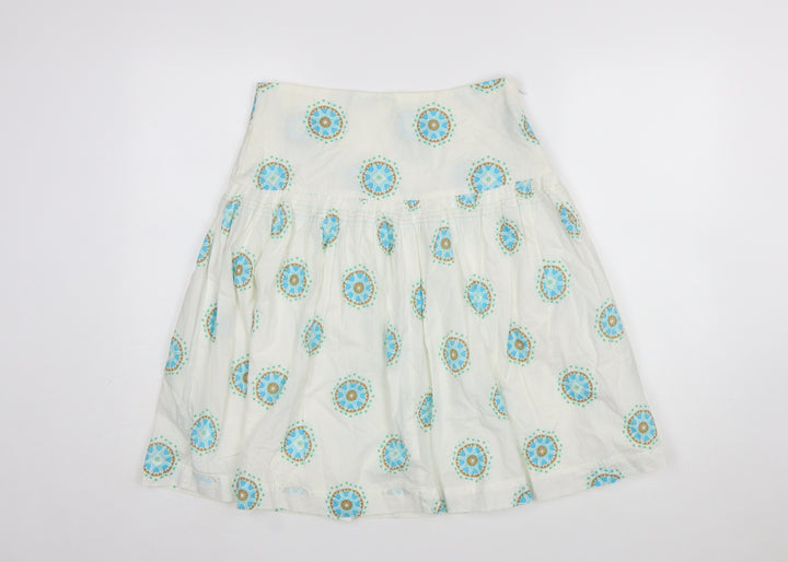 White Stuff Womens White Cotton A-Line Knee Length Skirt Size 10