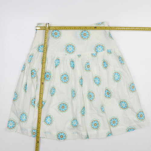 White Stuff Womens White Cotton A-Line Knee Length Skirt Size 10