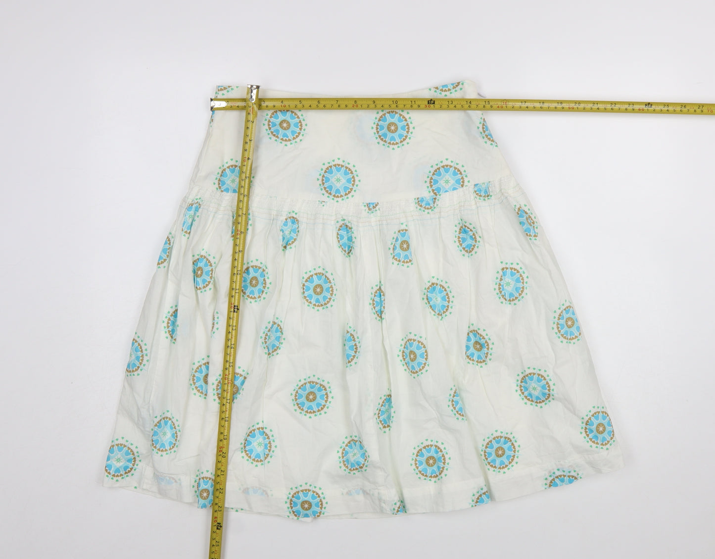 White Stuff Womens White Cotton A-Line Knee Length Skirt Size 10